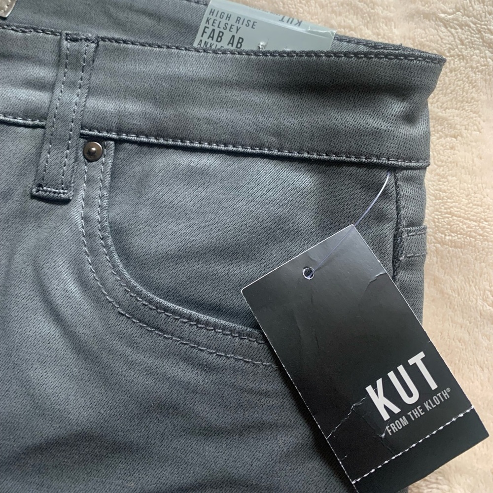 NWT Kut from the Kloth High Rise Kelsey Fab Ab Ankle Flare In coated gray size 8 - Picture 9 of 12